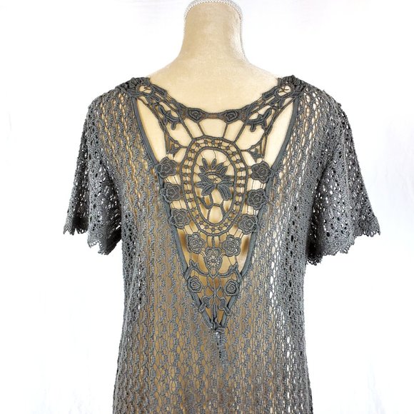 Monoreno Crochet Lace Open Knit Olive Green Dress - Picture 7 of 9